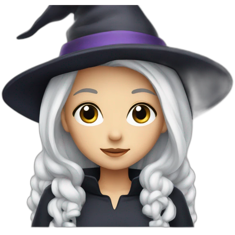 Young witch with white hair and cap emoji