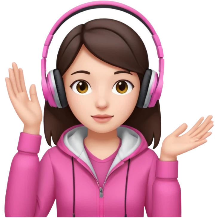 brunette girl, white skin pink clothes, with headphones listening to music  emoji