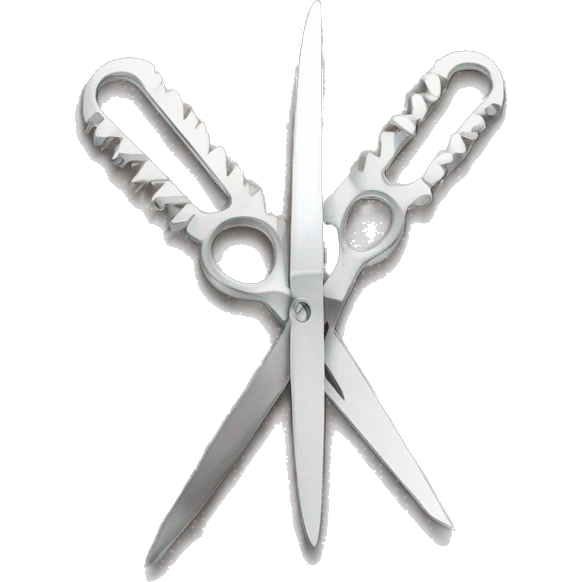 The word VI , Roman numerals for 6. V and upper case I, made out of scissors. Scissors spelling the word VI emoji
