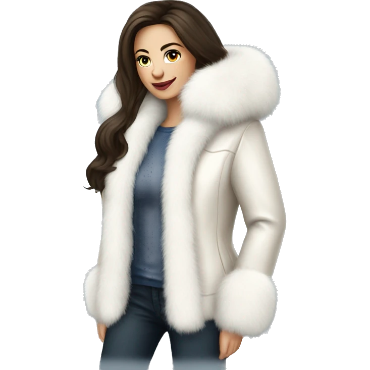 Russian pretty woman brunette white fur jacket  emoji