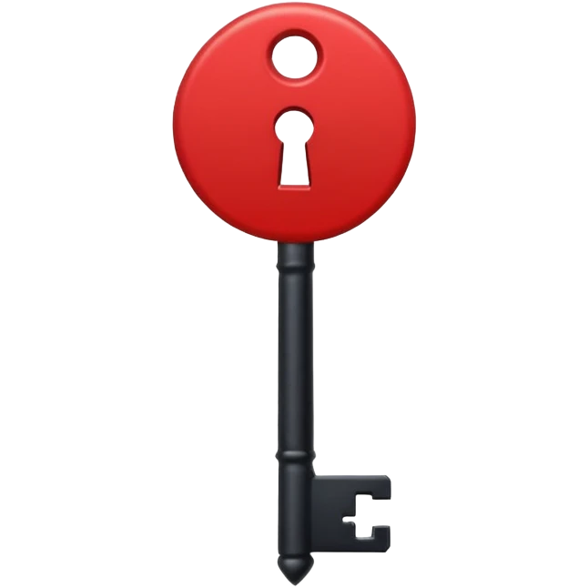 iOS sticker, dark key, black metal, red hole, minimal emoji