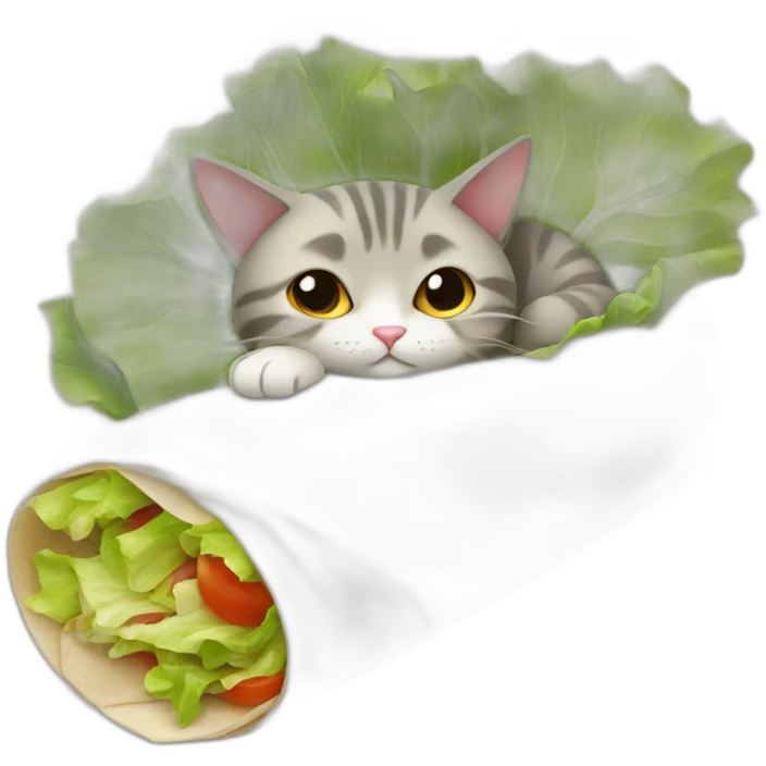 A cat in a burrito with lettuce emoji