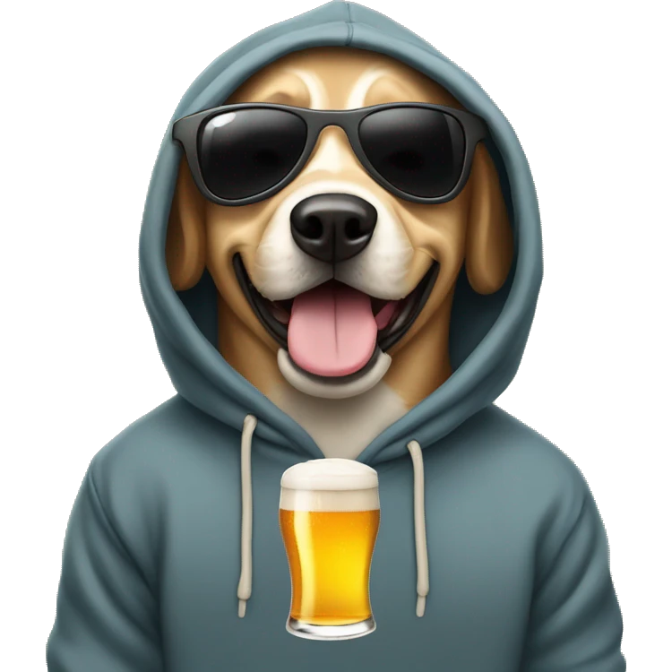￼ dog wearing a hoodie with sunglasses on the beer emoji