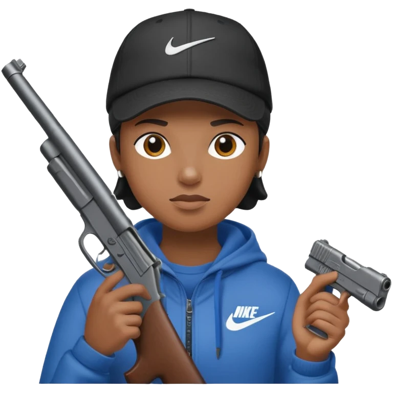 Una persona con una pistola en la mano y con una gorra nike  emoji
