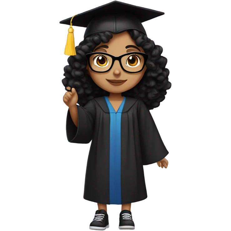 Hispanic white girl with black glasses and dark curly shoulder length hair graduate  emoji