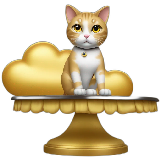 cat secretary sitting on top of the gold cloud emoji