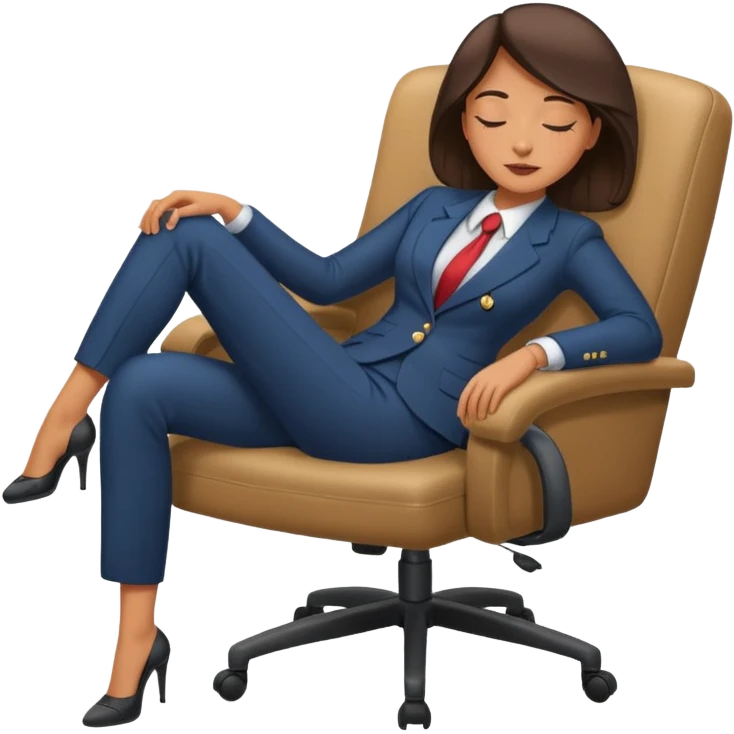 Boss sleeping in a chair with her legs up on the desk emoji