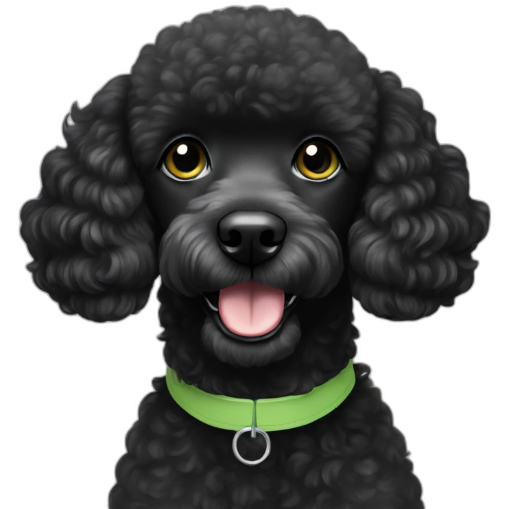 A single Energetic dark black mini poodle with short hair and light green collar emoji