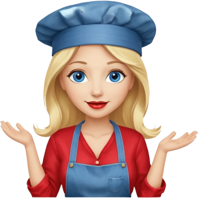 Beautiful, sexy,  long blonde hair, blue eyed, full red lips plunging v neck shirt, denim shorts, chef hat  emoji