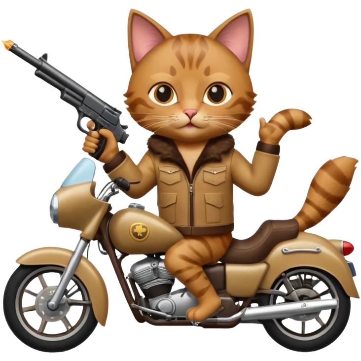Cat on a mother cycle shooting a gun in the air emoji