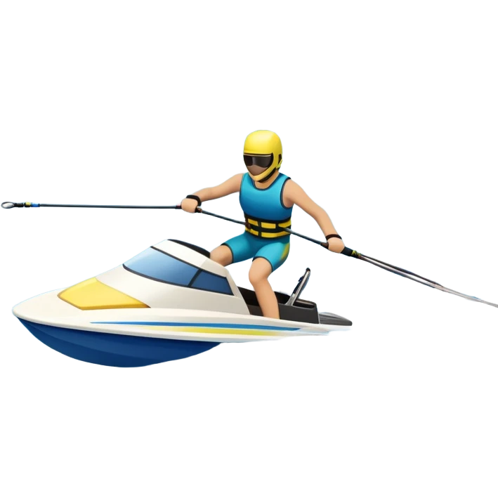 An icon showing water skis on the surface of the water, with ski ropes trailing behind. In the background, a boat fades into the distance, leaving a wake. The focus is on the skis gliding across the water. Transparent background highlights the thrill and speed of water skiing. emoji
