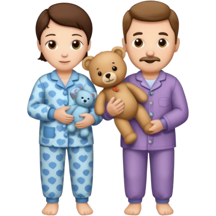 ma and pa kettle wearing pajamas and holding teddy bears emoji