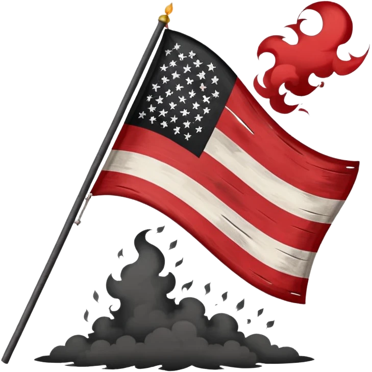 Tattered flag standing tall with black smoke surrounding emoji