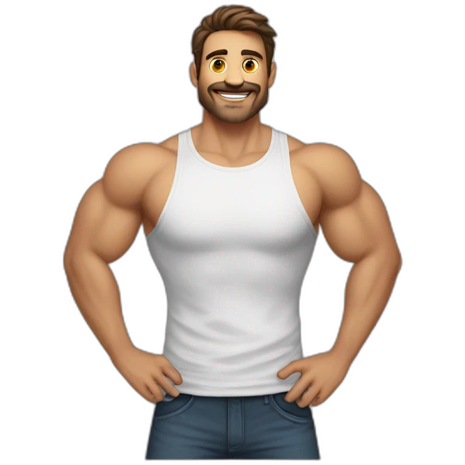 hombre moreno musculoso de costado y con los brazos arriba emoji
