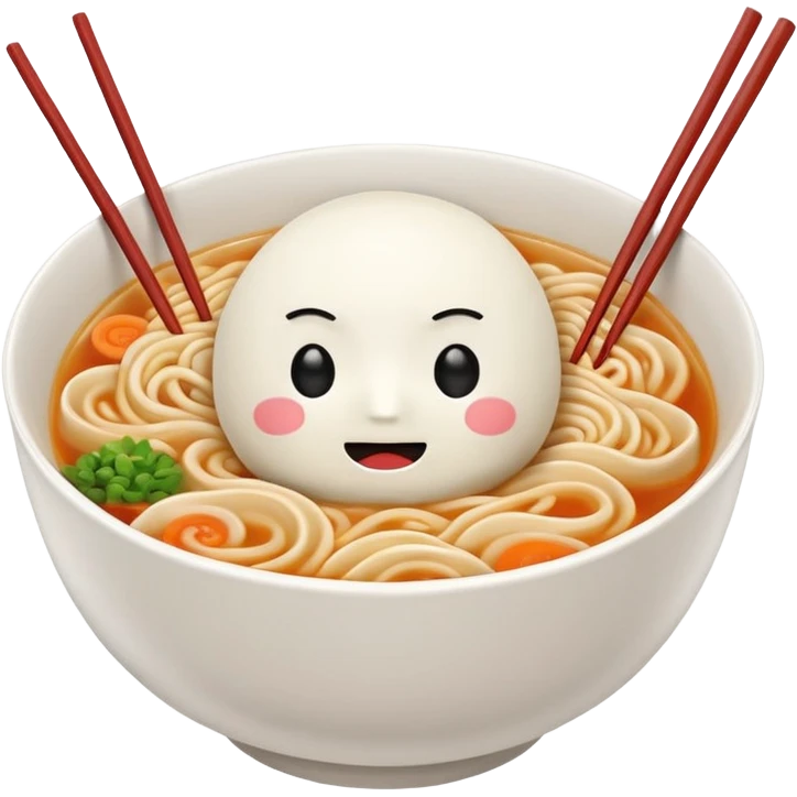 make the bowl of the ramen with a cute face and no face on the noodles and 2 chopsticks only emoji