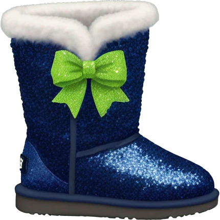 Realistic navy blue Sparkle glitter and fur Ugg boots with lime green bow. emoji