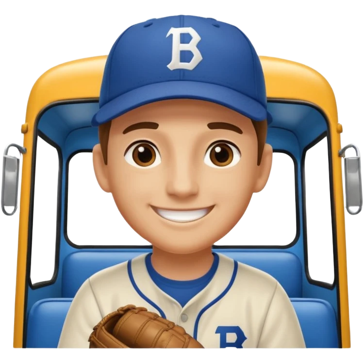 autobus de equipo llevando a egnte de basebal  y un chofer con b en la gorra emoji
