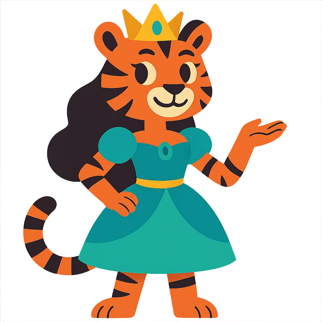 tiger human princess, vibrant toon style emoji
