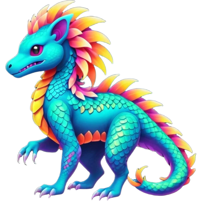 futuristic lush tropical lush warm-colored neon-colored Fakémon-Trico-creature (full body) emoji