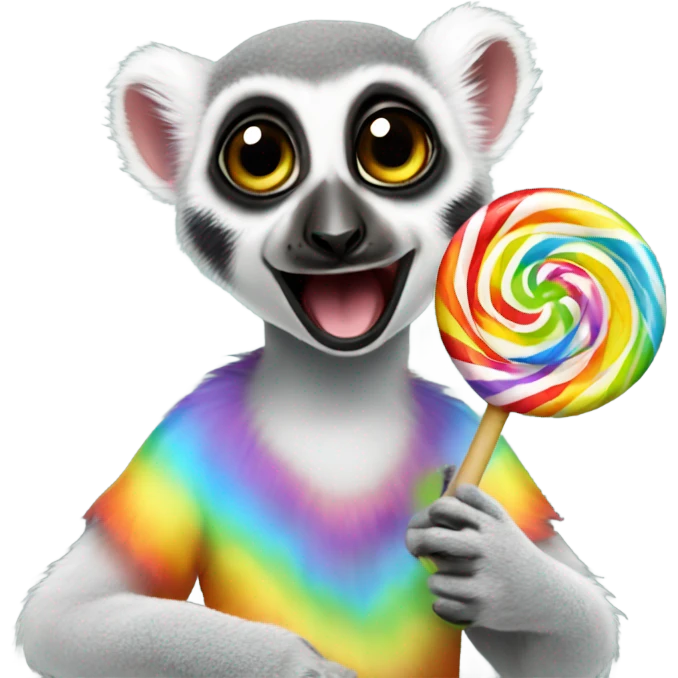 Lemur with a big circular rainbow lollipop emoji