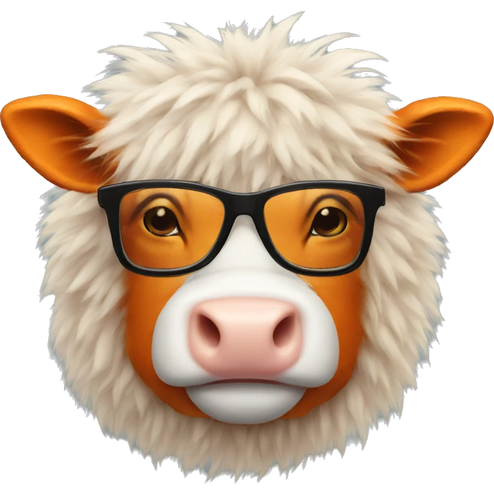 Fluffy orange cow with black glasses emoji