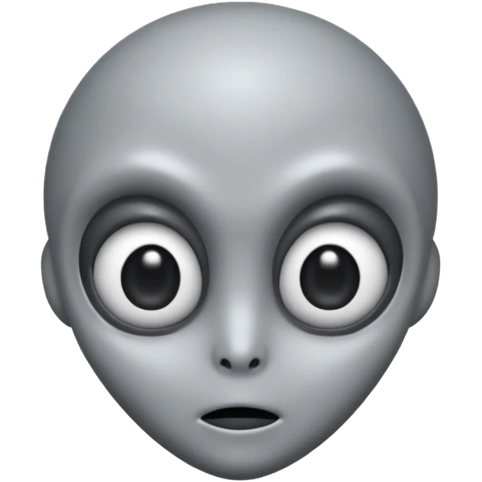 Grey alien head, big black eyes, cartoon emoji, no background emoji