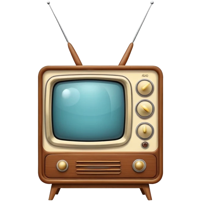 Vintage television from the 1960s with wooden cabinet, antenna, and round dials emoji