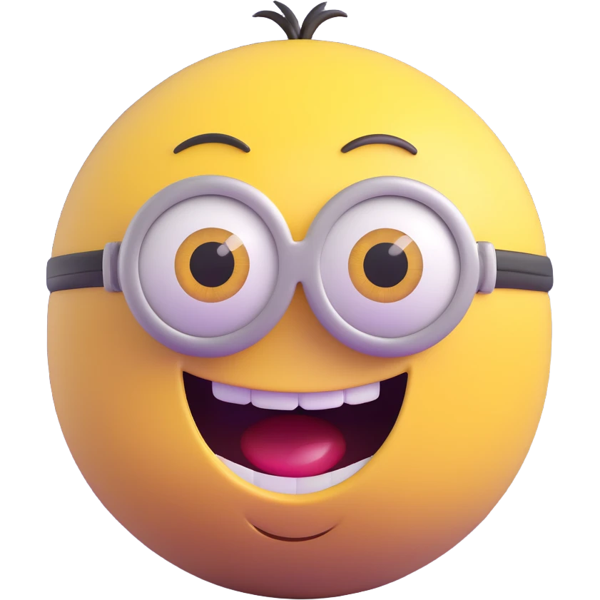 3d sphere with a cute yellow minion face, laughing with eyes closed emoji