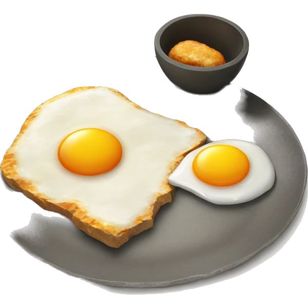 A large stone and a piece of fried egg on a plate  emoji