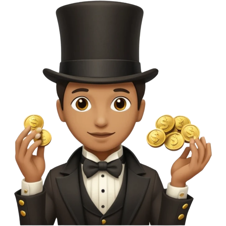 Magician with top hat,Street Performers,background street setup, with coins box, foot path. emoji
