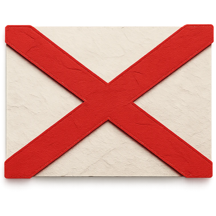 paper cutout style flag of the cross of Saint Andrew, white background with red saltire cross, no text emoji