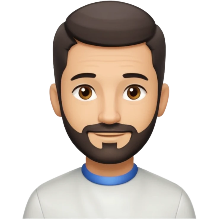 Apple-style 3D emoji of a male barber, dark graying straight hair styled forward in a crop haircut, light stubble beard, warm olive skin, brown eyes, friendly confident smile, slightly raised eyebrows, calm welcoming expression, soft studio lighting, clean background, high quality vector-like render emoji