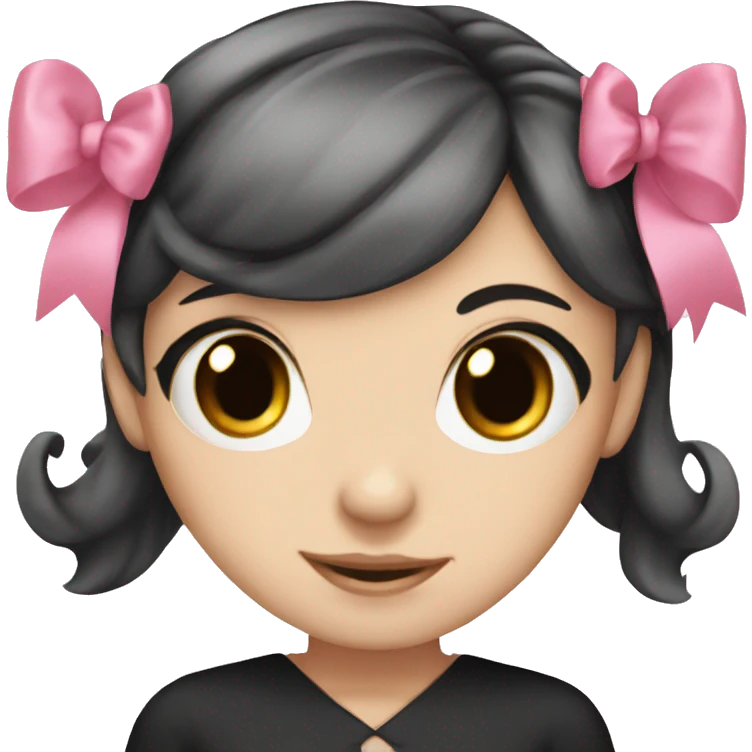 cute white girl with black hair and a pink bow emoji