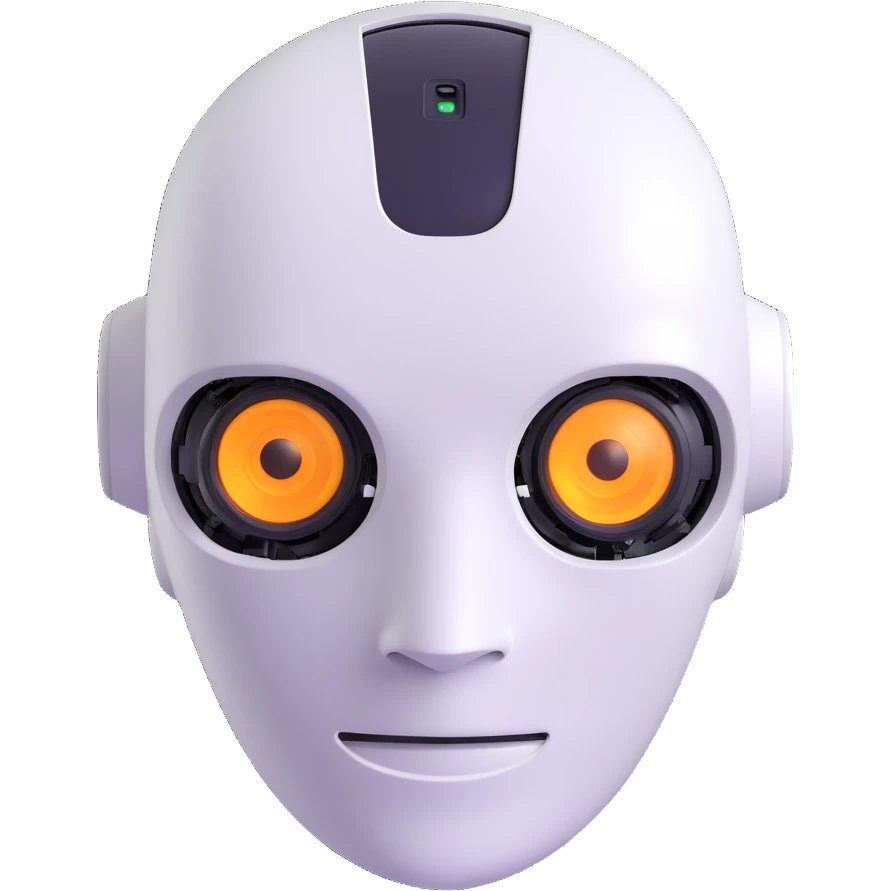 AI robot headshot, metallic and sleek, 3D style emoji