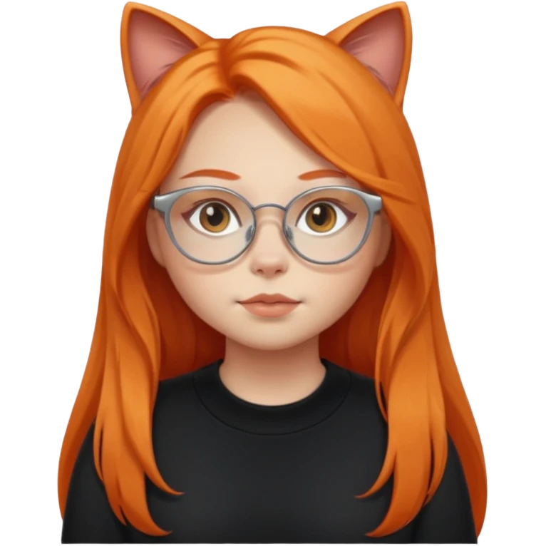 girl with chubby cheeks, very long orange hair, and silver cat-eye glasses. Black clothes emoji