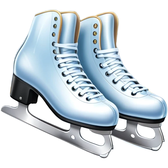 An icon featuring a pair of elegant figure skates standing on the smooth ice of a rink, with sparkling ice beneath them. The background shows a grand ice arena with bright lights and empty stands, highlighting the beauty and grace of figure skating. Transparent background. emoji