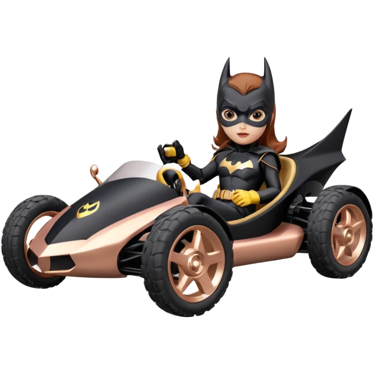 Hot real appearance racing action BatGirl’s sixty’s tv show 1932 stealth retro cat burglar sporty petite off-road pursuit mobile cruiser car rose gold accents (reclined and relaxed seating position and attitude) emoji