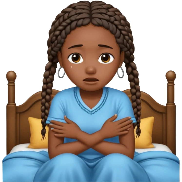 Black girl with braids in a big king size bed by herself crying emoji
