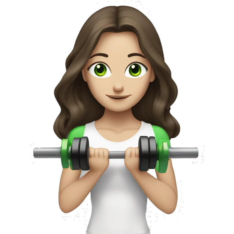 Skinny white girl with long dark brown hair and green eyes lifting weights  emoji