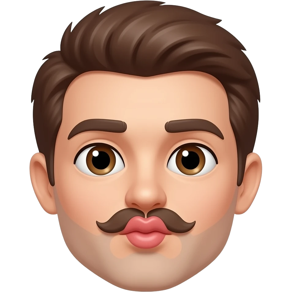 Un emoji qui s’ennuie en soufflant Il a les cheveux brun et un petit bouc aussi emoji