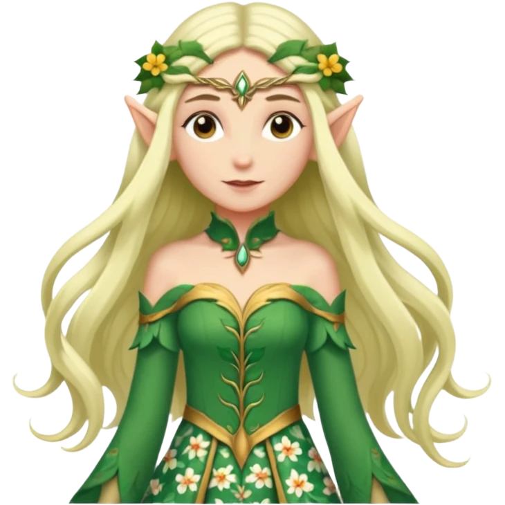 elf wearing flower pattern dress, Half Body. emoji