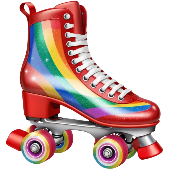 red vintage glitter roller skate with a white leather boot, rainbow stripes glitter emoji