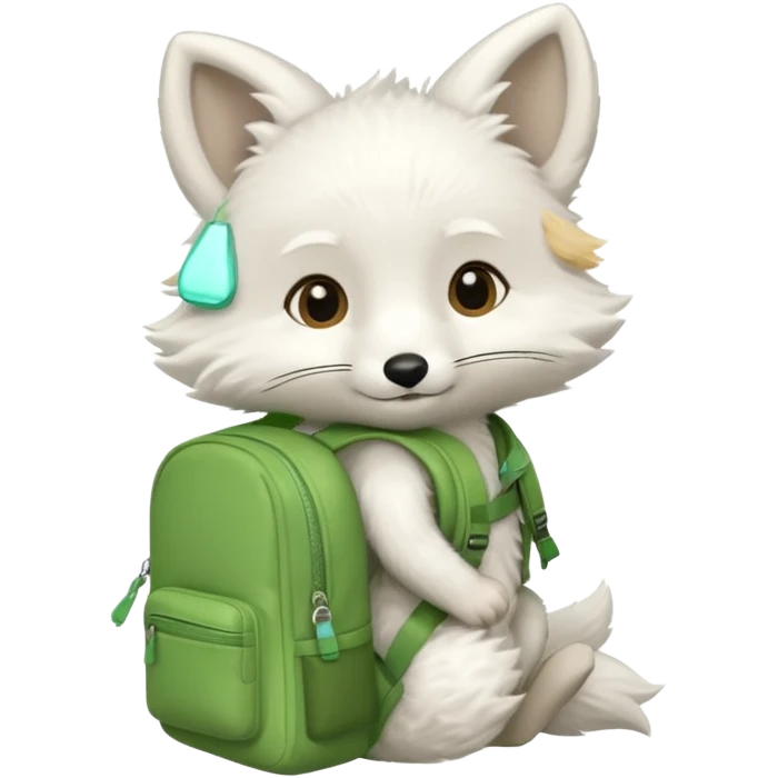 baby white fox wear green backpack emoji
