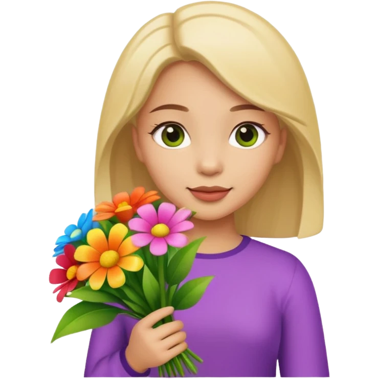 Niña con un ramo de flores emoji