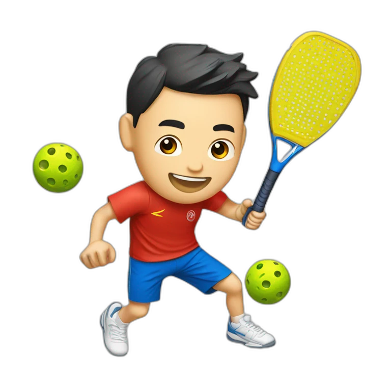 Male Chinese Pickleball player hitting a Pickleball emoji