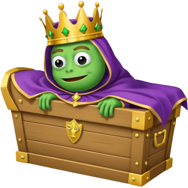Emoji of an empty wooden coffin labeled ‘ECHO,’ being nailed shut by a king-like Pepe the Frog wearing a crown and cape emoji