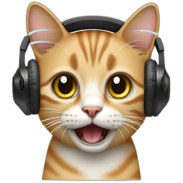 cat with wireless headphone surprised to hear the microphone sound emoji