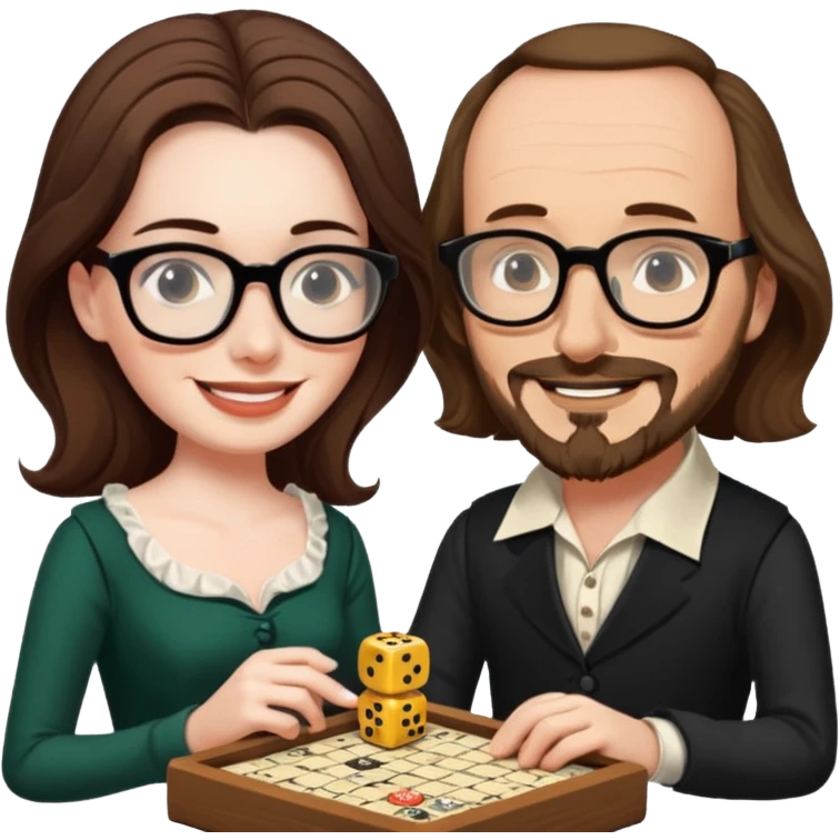 Can you make an emoji of William Shakespeare and Anne Hathaway playing Yahtzee  emoji