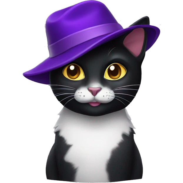 Black cat with purple hat emoji