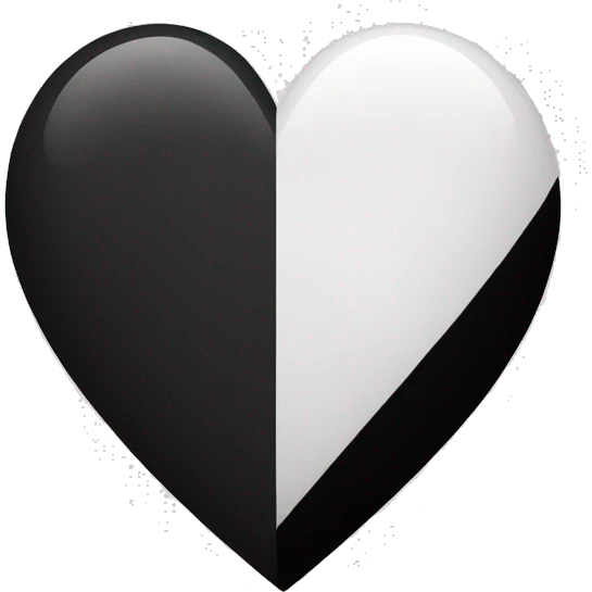 Half white half black heart where left half is white emoji